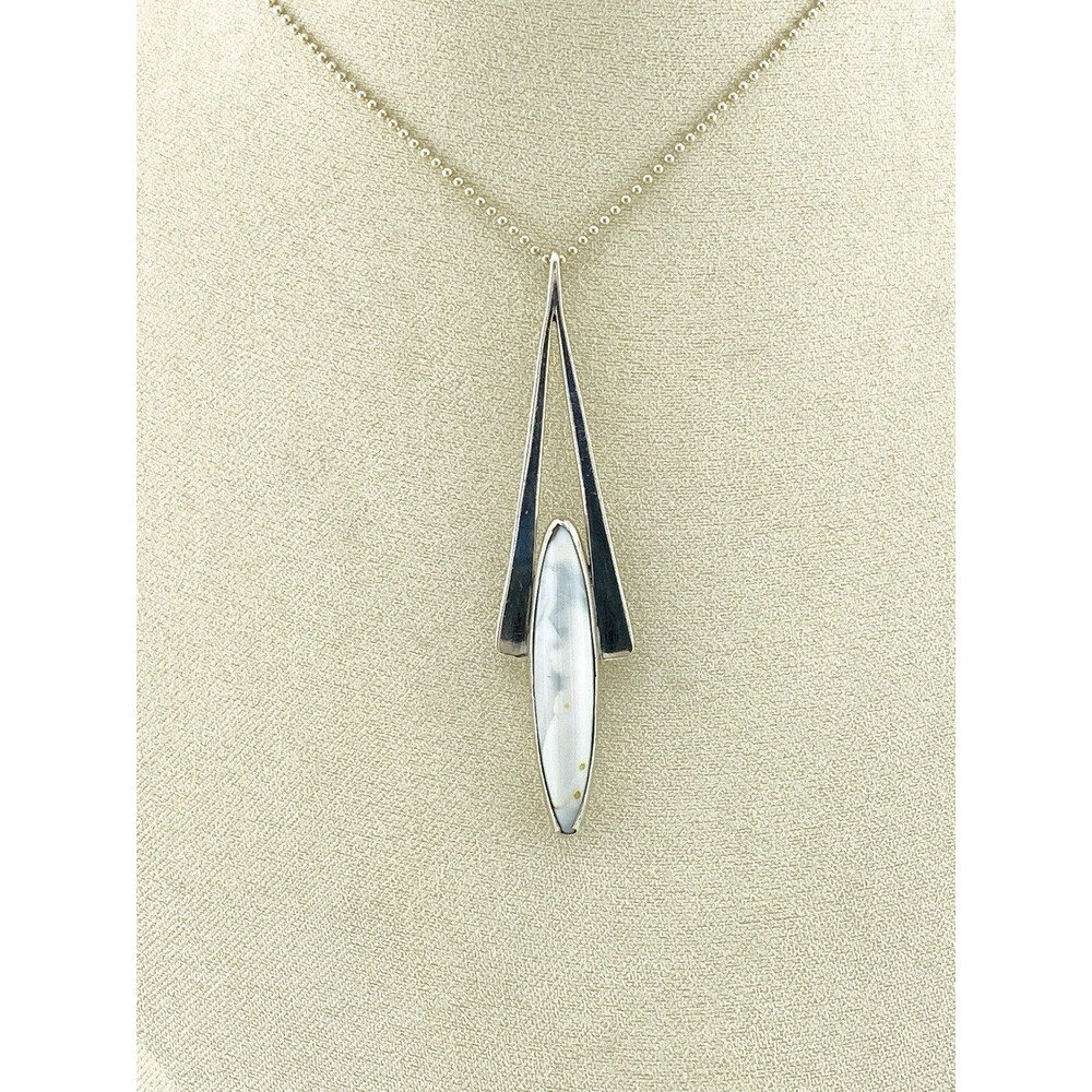 Vintage Modernist Sterling Silver Larimar Arrowhead Pendant Necklace